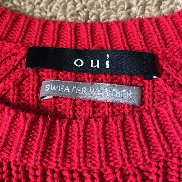Oui Red Cotton Knit Pullover 6 - Picture 5 of 7
